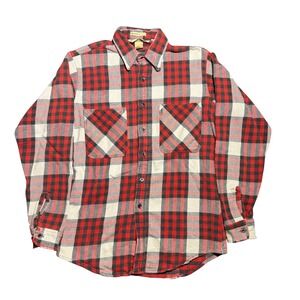 Vintage Big Mac St Johns Bay Flannel Shirt Mens M Tall Red Plaid Made in USA